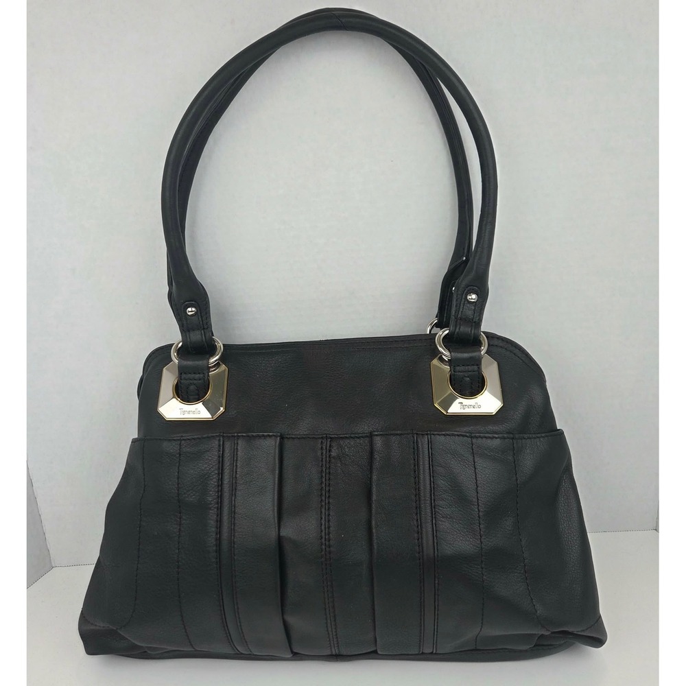 Tignanello Black Leather Perfect Pockets Tote Shoulder Bag Purse